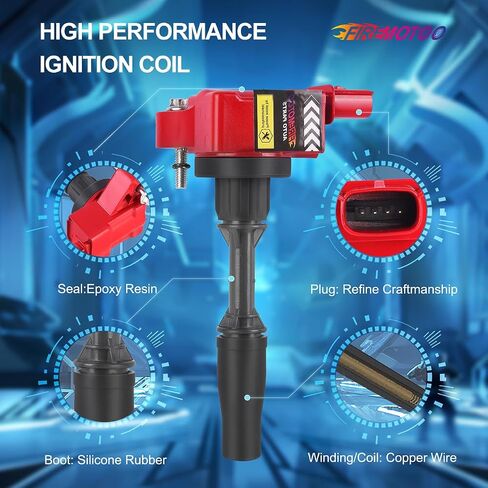 حزمة من 4 اشتعال حزمة ملفات متوافقة مع Chevy Camaro Colorado Malibu Impala GMC Acadia Cadillac ATS CTS Buick Devision 2.5L 2.0L UF680 12654078 25202791 RED in Saudi Arabia