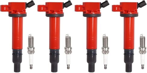 ENA Set of 4 Red Ignition Coil 4 Spark Plug Compatible with Lexus Toyota IS F 4Runner Tacoma FJ Cruiser Tundra 2003-2009 2010 2011 2012 2013 2014 2015 2.7L 4.0L 5.0L for UF495 C1426 9091902248 AP532 in Saudi Arabia