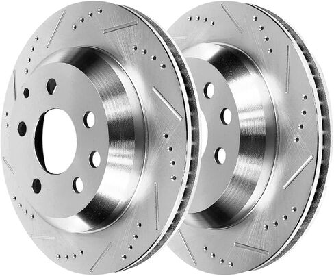 AutoShack Rear Drilled Slotted Brake Rotors Silver Pair of 2 Driver and Passenger Side Replacement for 2003-2006 2008-2018 Porsche Cayenne 2007-2015 Audi Q7 2004-2017 VW Touareg 3.6L AWD PR44289DSZPR in Saudi Arabia