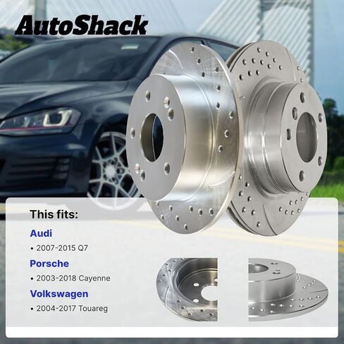 Autoshack الخلفي الخلفي حفر دوارات الفرامل الفضية زوج الفضة من 2 السائق والاستبدال من جانب الركاب لعام 2003-2006 2008-2018 بورشه كايين 2007-2015 Audi Q7 2004-2017 VW Touareg 3.6L AWD PR44289DSPRSPR in Saudi Arabia