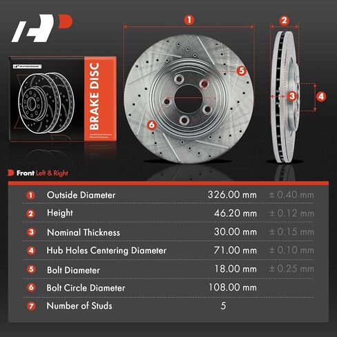 A-Premium 12.83 Inch (326mm) دوارات فرامل القرص المحفورة الأمامية والمنزعة متوافقة مع نماذج Jaguar المختارة-XF 2009-2015 ، XJ8 2006-2009 ، XK 2007-2009 ، S-Type 2006-2008 ، Vanden Plas ، 2-PC Set ، in Saudi Arabia