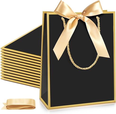 Silkfly 12 Pcs Thank You Gift Bags with Handles Elegant Gift Bags with Bow Ribbon for Wedding Bridal Baby Shower Birthday Party Housewarming(White, Light Blue) in Saudi Arabia