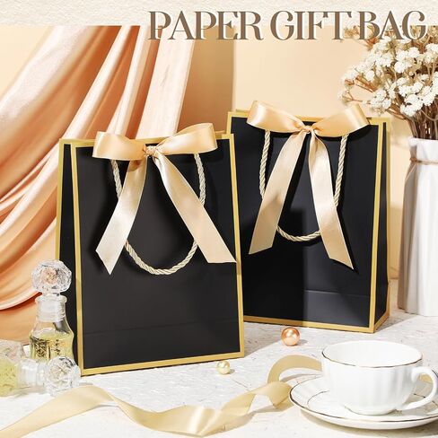 Silkfly 12 Pcs Thank You Gift Bags with Handles Elegant Gift Bags with Bow Ribbon for Wedding Bridal Baby Shower Birthday Party Housewarming(White, Light Blue) in Saudi Arabia