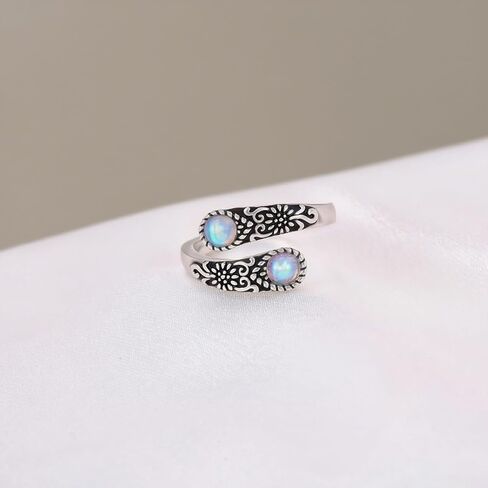 Eleductmon Sterling Silver Round Round Moonstone Rings للنساء رجال قابلة للتعديل عباد الشمس المفتوح حلقة عتيقة الحلق in Saudi Arabia