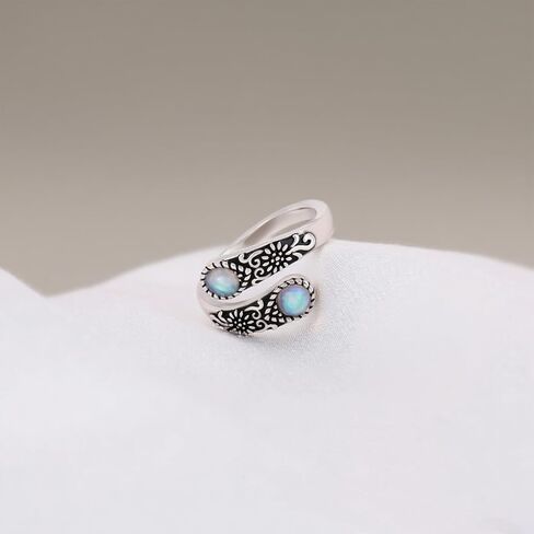 Eleductmon Sterling Silver Round Round Moonstone Rings للنساء رجال قابلة للتعديل عباد الشمس المفتوح حلقة عتيقة الحلق in Saudi Arabia