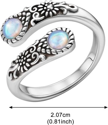 Eleductmon Sterling Silver Round Round Moonstone Rings للنساء رجال قابلة للتعديل عباد الشمس المفتوح حلقة عتيقة الحلق in Saudi Arabia