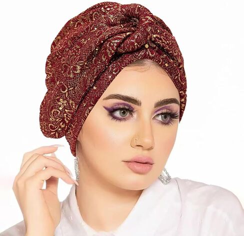 Turbans for Women Retro Hijab Cap Hair Coverings Sequin Head Wraps Fashion Floral African Hats in Kuwait