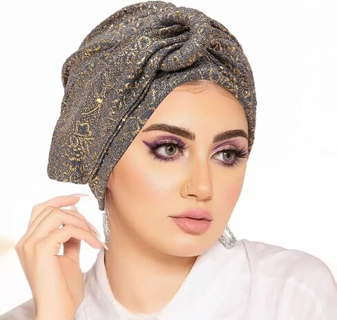 Turbans for Women Retro Hijab Cap Hair Coverings Sequin Head Wraps Fashion Floral African Hats in Kuwait