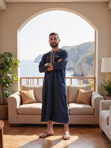 ملابس هوميلكس للرجال المسلمين ثوب الشرق الأوسط قفطان عربي سعودي عباءة إسلامية فستان دبي الجلباب in Kuwait