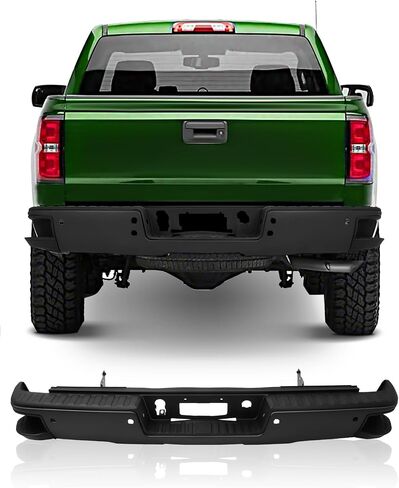 SCITOO Steel Texture Black Rear Step Bumper Replacement for 2014-2018 for Chevy Silverado 1500 for GMC Sierra 1500 w/Park Rear Bumper Comes with Parking Sensor Holes without Dual Exhaust in Saudi Arabia