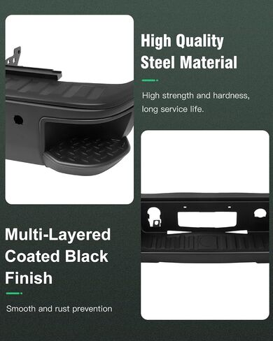 SCITOO Steel Texture Black Rear Step Bumper Replacement for 2014-2018 for Chevy Silverado 1500 for GMC Sierra 1500 w/Park Rear Bumper Comes with Parking Sensor Holes without Dual Exhaust in Saudi Arabia