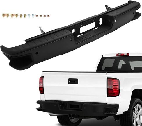 SCITOO Steel Texture Black Rear Step Bumper Replacement for 2014-2018 for Chevy Silverado 1500 for GMC Sierra 1500 w/Park Rear Bumper Comes with Parking Sensor Holes without Dual Exhaust in Saudi Arabia