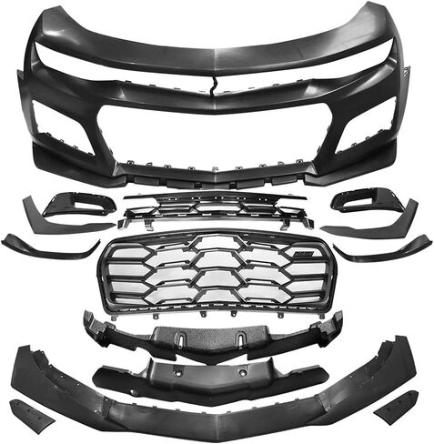 IKON MOTORSPORTS, Front Bumper Cover Compatible With 2019-2024 Chevy Camaro w/Signature Headlights, 1LE Style Unpainted Black PP Bumper Cover Conversion Guard W/Lip Grille Grill Bodykit Replacement in Saudi Arabia