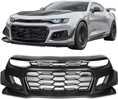 IKON MOTORSPORTS, Front Bumper Cover Compatible With 2019-2024 Chevy Camaro w/Signature Headlights, 1LE Style Unpainted Black PP Bumper Cover Conversion Guard W/Lip Grille Grill Bodykit Replacement in Saudi Arabia