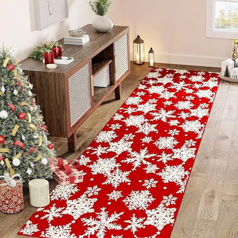 Red Runner Rug 2x8 Christmas Hallway Carpet Snowflake Washable Bedroom Carpet Xmas Holiday Decor Non Slip Kitchen Mat Indoor Accent Rug Decorative Dining Room Laundry Room Living Room in Kuwait