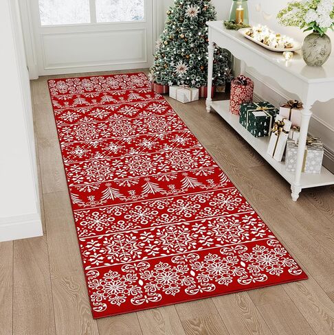 Red Runner Brug 2x8 عيد الميلاد ممر السجاد الثلج الثلجي قابلة للغسل سجاد عيد الميلاد ديكور العطلات in Kuwait
