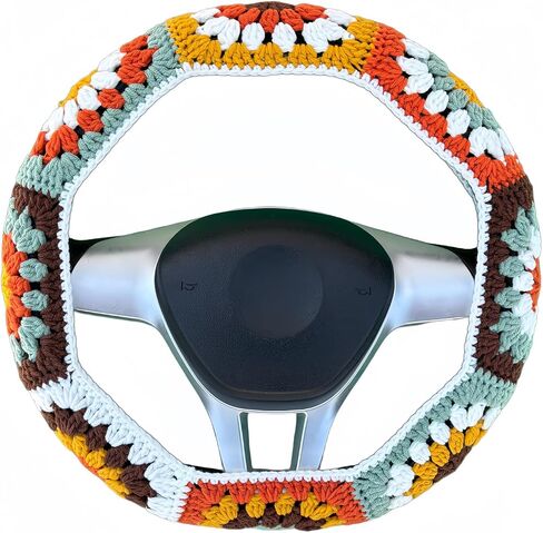 غطاء عجلة القيادة المصنوعة يدويًا ، غطاء عجلة القيادة الكروشيه ، غطاء عجلة مربع عباد الشمس ، 14-15 بوصة ، ملحقات سيارة بوهو العالمية ، للنساء والجرح (مجموعة غطاء العجلات) in Saudi Arabia