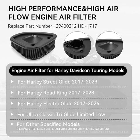 JERBOR Upgraded Motorcycle High Flow Air Filter Air Cleaner Powerful Engine Protection for 2017-2023 Harley Touring Road King Street Glide Tri Glide Ultra Electra Glide 2017-2024 HD 1717 29400212 in Saudi Arabia