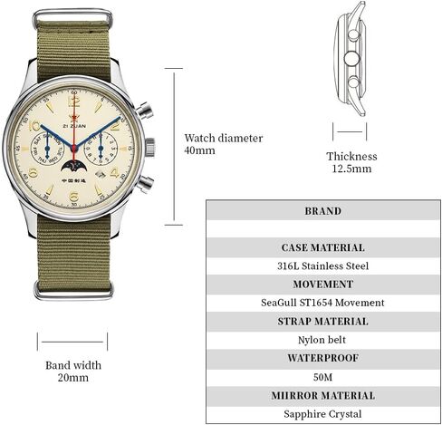 Men's Classic Automatic Mechanical Wristwatch ST1654 Movement 24H-Hour Display Air Force Pilot Calendar Mens Watches in Saudi Arabia