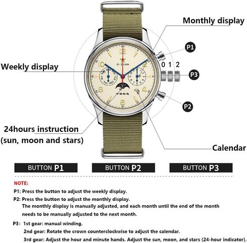 Men's Classic Automatic Mechanical Wristwatch ST1654 Movement 24H-Hour Display Air Force Pilot Calendar Mens Watches in Saudi Arabia