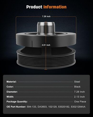 OCPTY OCPTY Harmonic Balancer Crankshaft Belt Drive Pulley Fit For 1998 for Dodge B1500 1997-2000 for Dodge for Ram 3500 Van 1993 for Dodge W250 1993 for Dodge W350 1998 for Jeep Grand Cherokee in Saudi Arabia