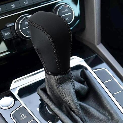 غطاء مقبض الترس الجلدي المتوافق مع Volkswagen Atlas 丨 Beetle 丨 Golf 丨 Passat 丨 Jetta 丨 Tiguan 2011-2021 من الجلد الأسود مع غطاء مقبض سوداء سوداء - أسود - أسود in Saudi Arabia