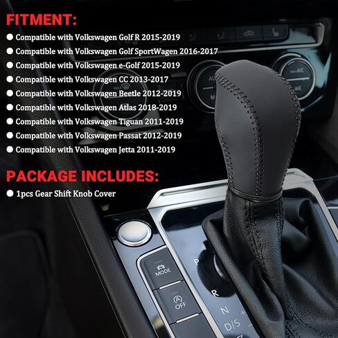 غطاء مقبض الترس الجلدي المتوافق مع Volkswagen Atlas 丨 Beetle 丨 Golf 丨 Passat 丨 Jetta 丨 Tiguan 2011-2021 من الجلد الأسود مع غطاء مقبض سوداء سوداء - أسود - أسود in Saudi Arabia