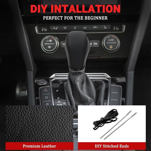 غطاء مقبض الترس الجلدي المتوافق مع Volkswagen Atlas 丨 Beetle 丨 Golf 丨 Passat 丨 Jetta 丨 Tiguan 2011-2021 من الجلد الأسود مع غطاء مقبض سوداء سوداء - أسود - أسود in Saudi Arabia