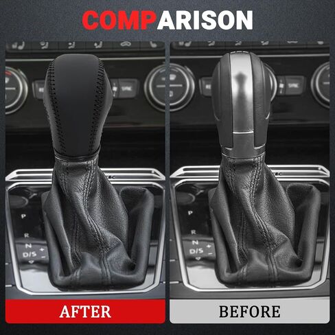 غطاء مقبض الترس الجلدي المتوافق مع Volkswagen Atlas 丨 Beetle 丨 Golf 丨 Passat 丨 Jetta 丨 Tiguan 2011-2021 من الجلد الأسود مع غطاء مقبض سوداء سوداء - أسود - أسود in Saudi Arabia