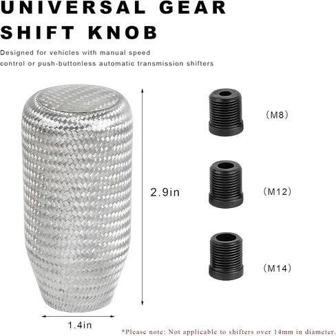 Carbon Fiber Shift Knob, Car Gear Lever Shifter Handle with 3 Threaded Adapters, Stand Head Manual Transmission Stick Replacement for Most Vehicles, Universal Car Accessories (Black) in Saudi Arabia