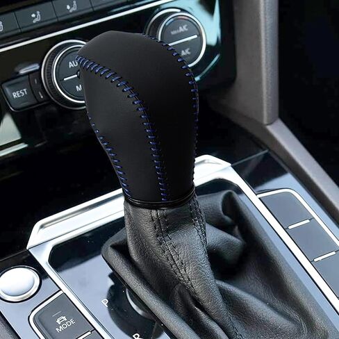 غطاء مقبض الترس الجلدي المتوافق مع Volkswagen Atlas 丨 Beetle 丨 Golf 丨 Passat 丨 Jetta 丨 Tiguan 2011-2021 من الجلد الأسود مع غطاء مقبض سوداء سوداء - أسود - أسود in Kuwait