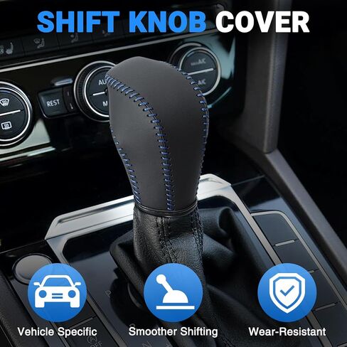 غطاء مقبض الترس الجلدي المتوافق مع Volkswagen Atlas 丨 Beetle 丨 Golf 丨 Passat 丨 Jetta 丨 Tiguan 2011-2021 من الجلد الأسود مع غطاء مقبض سوداء سوداء - أسود - أسود in Kuwait