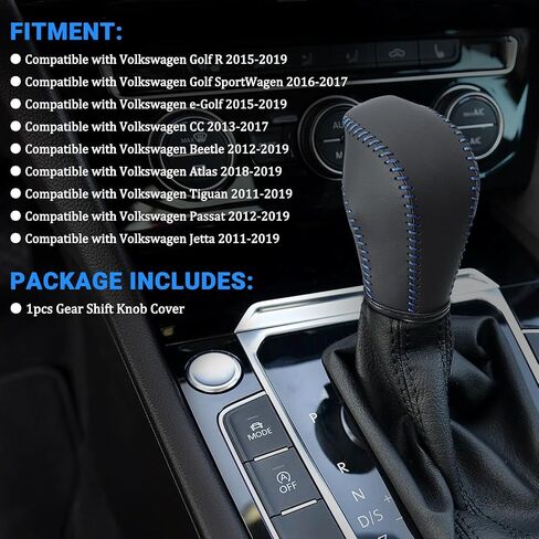 غطاء مقبض الترس الجلدي المتوافق مع Volkswagen Atlas 丨 Beetle 丨 Golf 丨 Passat 丨 Jetta 丨 Tiguan 2011-2021 من الجلد الأسود مع غطاء مقبض سوداء سوداء - أسود - أسود in Kuwait