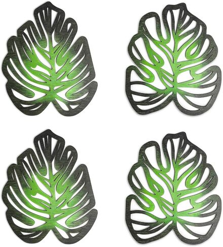 RUKILOHU 4Pcs Wooden Palm Leaves Wall Decor, Tropical Wall Art Natural Plant Wall Decor, Jungle Leaf Sculptures Palm Tree Wall Art for Living Room Bedroom Kitchen Bathroom Garden, Easy Install, Green in Saudi Arabia
