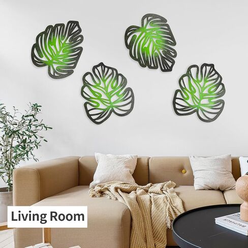 RUKILOHU 4Pcs Wooden Palm Leaves Wall Decor, Tropical Wall Art Natural Plant Wall Decor, Jungle Leaf Sculptures Palm Tree Wall Art for Living Room Bedroom Kitchen Bathroom Garden, Easy Install, Green in Saudi Arabia