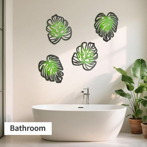 RUKILOHU 4Pcs Wooden Palm Leaves Wall Decor, Tropical Wall Art Natural Plant Wall Decor, Jungle Leaf Sculptures Palm Tree Wall Art for Living Room Bedroom Kitchen Bathroom Garden, Easy Install, Green in Saudi Arabia