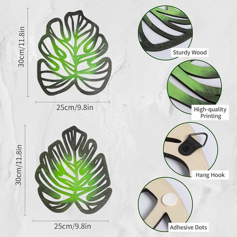 RUKILOHU 4Pcs Wooden Palm Leaves Wall Decor, Tropical Wall Art Natural Plant Wall Decor, Jungle Leaf Sculptures Palm Tree Wall Art for Living Room Bedroom Kitchen Bathroom Garden, Easy Install, Green in Saudi Arabia