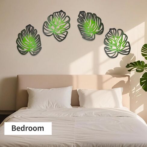 RUKILOHU 4Pcs Wooden Palm Leaves Wall Decor, Tropical Wall Art Natural Plant Wall Decor, Jungle Leaf Sculptures Palm Tree Wall Art for Living Room Bedroom Kitchen Bathroom Garden, Easy Install, Green in Saudi Arabia