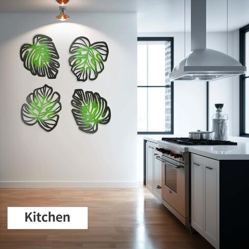 RUKILOHU 4Pcs Wooden Palm Leaves Wall Decor, Tropical Wall Art Natural Plant Wall Decor, Jungle Leaf Sculptures Palm Tree Wall Art for Living Room Bedroom Kitchen Bathroom Garden, Easy Install, Green in Saudi Arabia