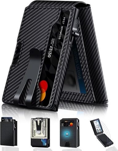 Minimalist Wallet for Men, 2 ID Windows Mens Trifold Wallet for RFID Blocking Leather Wallets 9-13 Cards, Magnetic Pop Up Credit Card Holder with Money Clip - Gifts for Dad Husband Boyfriend in Saudi Arabia