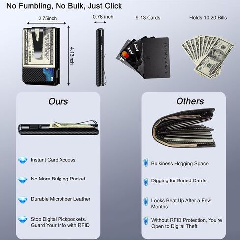 Minimalist Wallet for Men, 2 ID Windows Mens Trifold Wallet for RFID Blocking Leather Wallets 9-13 Cards, Magnetic Pop Up Credit Card Holder with Money Clip - Gifts for Dad Husband Boyfriend in Saudi Arabia