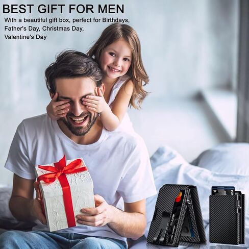 Minimalist Wallet for Men, 2 ID Windows Mens Trifold Wallet for RFID Blocking Leather Wallets 9-13 Cards, Magnetic Pop Up Credit Card Holder with Money Clip - Gifts for Dad Husband Boyfriend in Saudi Arabia