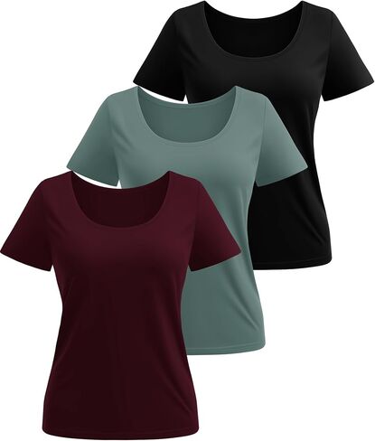 Neer 3 Pack Women's Scoop Neck Sleeve Tops Lourd Lourd Fit Basic Thrats Tirts Lounge Lounge Tees Summer in Saudi Arabia