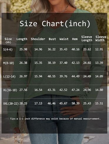 ATHMILE Long Sleeve T Shirts for Women Lace V Neck Casual Cute Tops Loose Fit Fall Winter Basic Clothing in Saudi Arabia