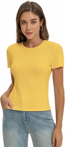 Women Casual Basic T Shirts Top Y2k Crop Tops Trendy Tight Tshirts Tee Slim Fit Clothes in Saudi Arabia