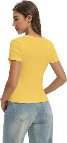 Women Casual Basic T Shirts Top Y2k Crop Tops Trendy Tight Tshirts Tee Slim Fit Clothes in Saudi Arabia