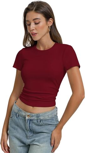 Women Casual Basic T Shirts Top Y2k Crop Tops Trendy Tight Tshirts Tee Slim Fit Clothes in Saudi Arabia