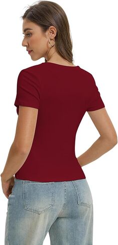 Women Casual Basic T Shirts Top Y2k Crop Tops Trendy Tight Tshirts Tee Slim Fit Clothes in Saudi Arabia