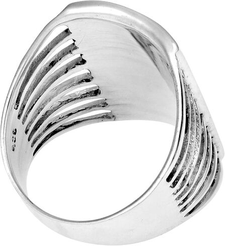 AeraVida Stripe Line Zig-Zag Reconstructed Red Coral .925 Sterling Silver Ring | Classic Wedding Rings For Women | Vintage Comfort Fit Silver Rings for Women | Gift for Women | Sterling Silver Rings Sizes (6-10) in Saudi Arabia