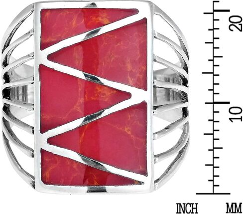 AeraVida Stripe Line Zig-Zag Reconstructed Red Coral .925 Sterling Silver Ring | Classic Wedding Rings For Women | Vintage Comfort Fit Silver Rings for Women | Gift for Women | Sterling Silver Rings Sizes (6-10) in Saudi Arabia